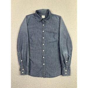 J.Crew Shirt Womens XXS Blue Polka Dot Chambray Button Up Long Sleeve Casual